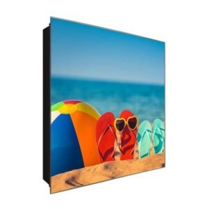  Schlüsselkasten 'Flip Flops am Strand' 30x30 Glas, inkl. Haken Schlüsselbrett Schlüssel-Box Design Aufbewahrung