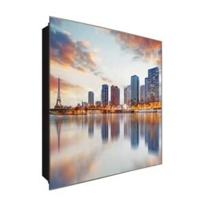  Schlüsselkasten 'Fluss Seine ' 30x30 Glas, inkl. Haken Schlüsselbrett Schlüssel-Box Design Aufbewahrung