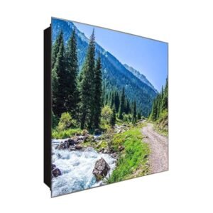  Schlüsselkasten 'Fluss im Wald' 30x30 Glas, inkl. Haken Schlüsselbrett Schlüssel-Box Design Aufbewahrung