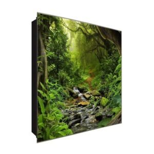  Schlüsselkasten 'Fluss im Wald' 30x30 Glas, inkl. Haken Schlüsselbrett Schlüssel-Box Design Aufbewahrung