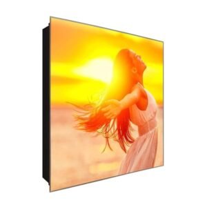  Schlüsselkasten 'Freudige Frau' 30x30 Glas, inkl. Haken Schlüsselbrett Schlüssel-Box Design Aufbewahrung