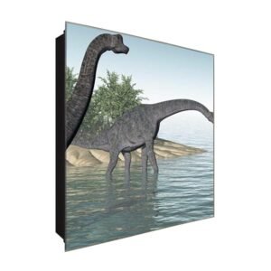  Schlüsselkasten 'Friedliche Dinos' 30x30 Glas, inkl. Haken Schlüsselbrett Schlüssel-Box Design Aufbewahrung