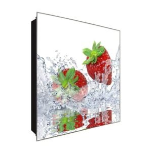  Schlüsselkasten 'Frische Erdbeere' 30x30 Glas, inkl. Haken Schlüsselbrett Schlüssel-Box Design Aufbewahrung