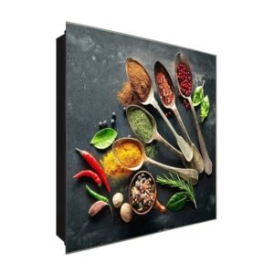  Schlüsselkasten 'Fünf Gewürz Löffel' 30x30 Glas, inkl. Haken Schlüsselbrett Schlüssel-Box Design Aufbewahrung