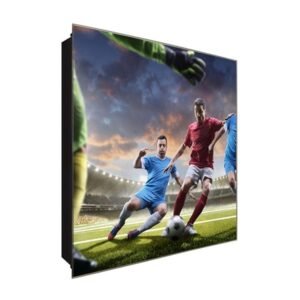  Schlüsselkasten 'Fußball Kampf' 30x30 Glas, inkl. Haken Schlüsselbrett Schlüssel-Box Design Aufbewahrung