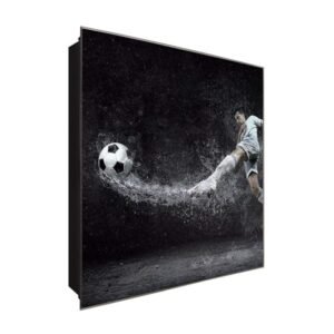  Schlüsselkasten 'Fußball bei Regen' 30x30 Glas, inkl. Haken Schlüsselbrett Schlüssel-Box Design Aufbewahrung