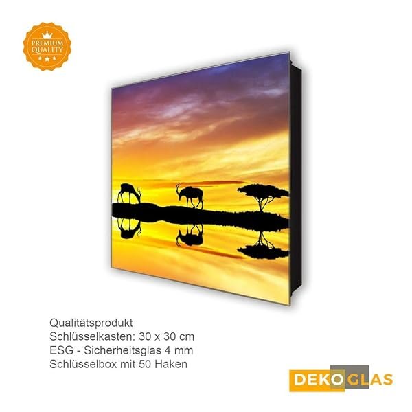 Schlüsselkasten 'Gazellen der Sonne ' 30x30 Glas, inkl. Haken Schlüsselbrett Schlüssel-Box Design Aufbewahrung – Bild 5