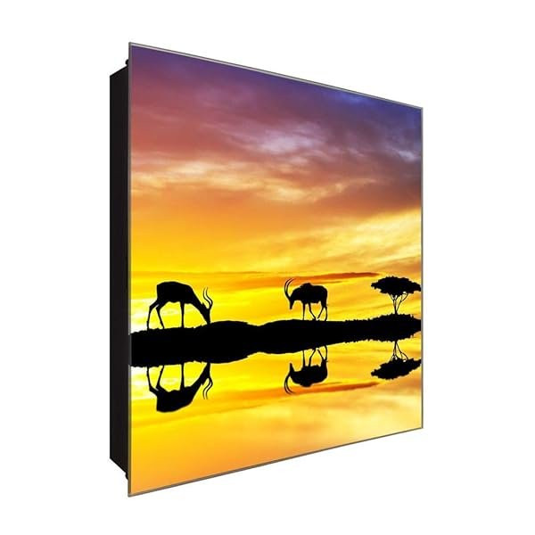 Schlüsselkasten 'Gazellen der Sonne ' 30x30 Glas, inkl. Haken Schlüsselbrett Schlüssel-Box Design Aufbewahrung