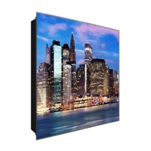  Schlüsselkasten 'Gebäude am Wasser' 30x30 Glas, inkl. Haken Schlüsselbrett Schlüssel-Box Design Aufbewahrung