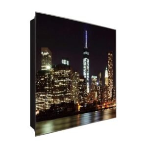  Schlüsselkasten 'Gebäude bei Nacht' 30x30 Glas, inkl. Haken Schlüsselbrett Schlüssel-Box Design Aufbewahrung