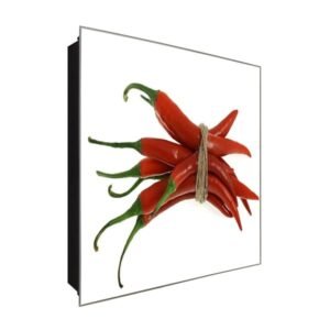  Schlüsselkasten 'Gebundene Chilis' 30x30 Glas, inkl. Haken Schlüsselbrett Schlüssel-Box Design Aufbewahrung