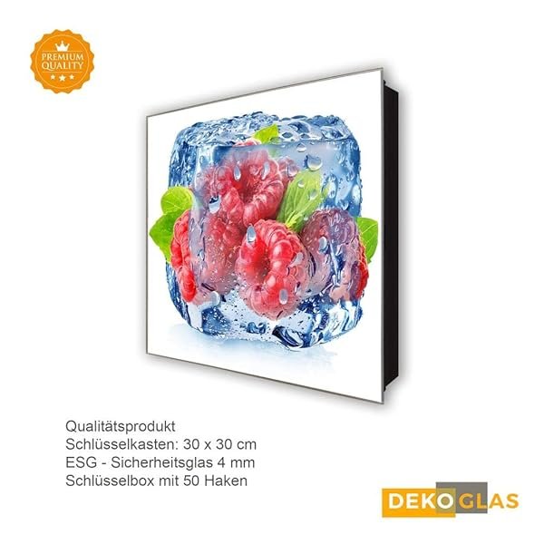 Schlüsselkasten 'Gefrorene Himbeeren' 30x30 Glas, inkl. Haken Schlüsselbrett Schlüssel-Box Design Aufbewahrung – Bild 5