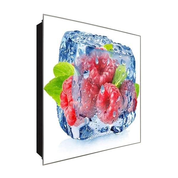 Schlüsselkasten 'Gefrorene Himbeeren' 30x30 Glas, inkl. Haken Schlüsselbrett Schlüssel-Box Design Aufbewahrung