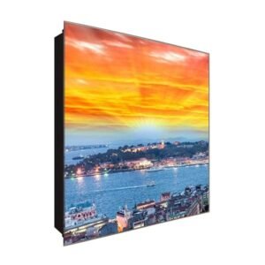  Schlüsselkasten 'Gelber Himmel' 30x30 Glas, inkl. Haken Schlüsselbrett Schlüssel-Box Design Aufbewahrung