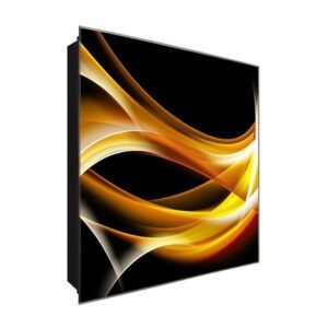  Schlüsselkasten 'Gelber Schwung' 30x30 Glas, inkl. Haken Schlüsselbrett Schlüssel-Box Design Aufbewahrung