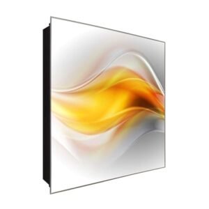  Schlüsselkasten 'Gelber Schwung' 30x30 Glas, inkl. Haken Schlüsselbrett Schlüssel-Box Design Aufbewahrung