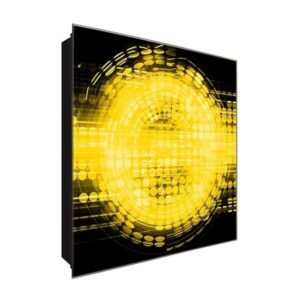  Schlüsselkasten 'Gelber Strudel Kreis' 30x30 Glas, inkl. Haken Schlüsselbrett Schlüssel-Box Design Aufbewahrung