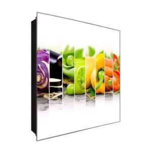  Schlüsselkasten 'Gemüsefest' 30x30 Glas, inkl. Haken Schlüsselbrett Schlüssel-Box Design Aufbewahrung