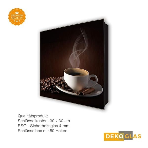 Schlüsselkasten 'Genuß Kaffee' 30x30 Glas, inkl. Haken Schlüsselbrett Schlüssel-Box Design Aufbewahrung – Bild 5