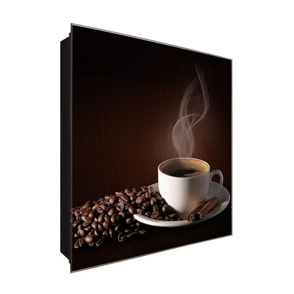 Schlüsselkasten 'Genuß Kaffee' 30x30 Glas, inkl. Haken Schlüsselbrett Schlüssel-Box Design Aufbewahrung