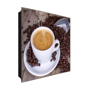  Schlüsselkasten 'Genussvoller Kaffee' 30x30 Glas, inkl. Haken Schlüsselbrett Schlüssel-Box Design Aufbewahrung