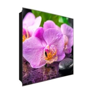  Schlüsselkasten 'Gepunktete Orchidee' 30x30 Glas, inkl. Haken Schlüsselbrett Schlüssel-Box Design Aufbewahrung
