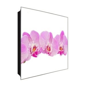  Schlüsselkasten 'Gepunktete Orchideen' 30x30 Glas, inkl. Haken Schlüsselbrett Schlüssel-Box Design Aufbewahrung