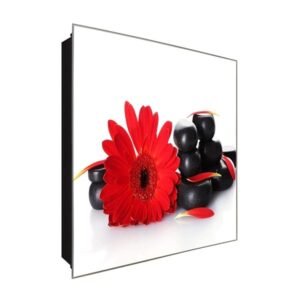  Schlüsselkasten 'Gerbera und Steine ' 30x30 Glas, inkl. Haken Schlüsselbrett Schlüssel-Box Design Aufbewahrung