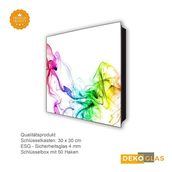 Schlüsselkasten 'Geschwungen und bunt' 30x30 Glas, inkl. Haken Schlüsselbrett Schlüssel-Box Design Aufbewahrung – Bild 5