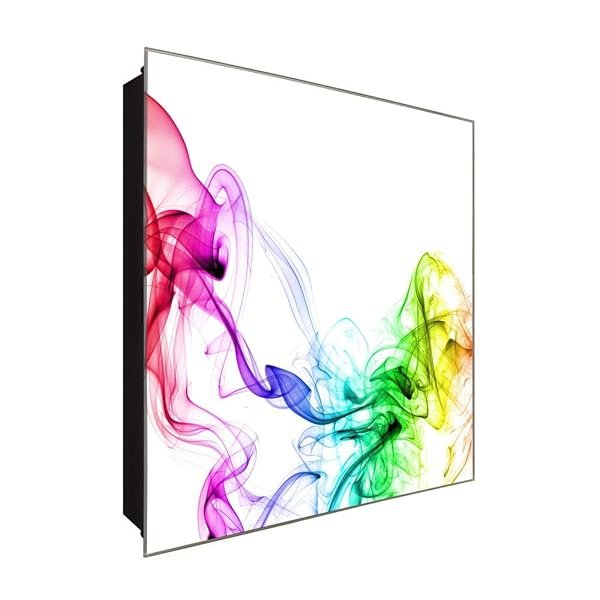 Schlüsselkasten 'Geschwungen und bunt' 30x30 Glas, inkl. Haken Schlüsselbrett Schlüssel-Box Design Aufbewahrung