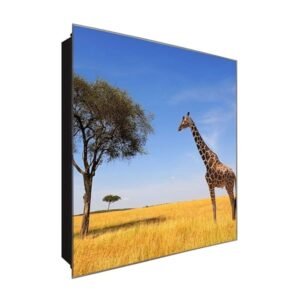  Schlüsselkasten 'Giraffe im Park' 30x30 Glas, inkl. Haken Schlüsselbrett Schlüssel-Box Design Aufbewahrung