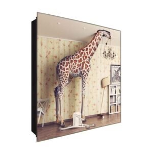  Schlüsselkasten 'Giraffe im Zimmer' 30x30 Glas, inkl. Haken Schlüsselbrett Schlüssel-Box Design Aufbewahrung