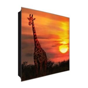  Schlüsselkasten 'Giraffe in der Sonne' 30x30 Glas, inkl. Haken Schlüsselbrett Schlüssel-Box Design Aufbewahrung
