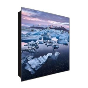  Schlüsselkasten 'Gletscher im Wasser' 30x30 Glas, inkl. Haken Schlüsselbrett Schlüssel-Box Design Aufbewahrung