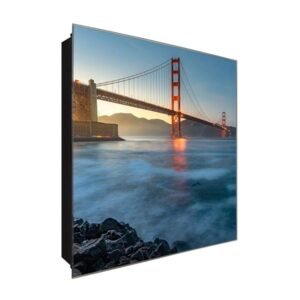  Schlüsselkasten 'Golden Gate Bridge' 30x30 Glas, inkl. Haken Schlüsselbrett Schlüssel-Box Design Aufbewahrung