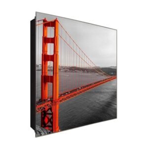  Schlüsselkasten 'Golden Gate Flair' 30x30 Glas, inkl. Haken Schlüsselbrett Schlüssel-Box Design Aufbewahrung