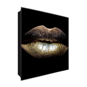  Schlüsselkasten 'Golden Lips' 30x30 Glas, inkl. Haken Schlüsselbrett Schlüssel-Box Design Aufbewahrung