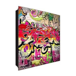  Schlüsselkasten 'Graffiti Scene' 30x30 Glas, inkl. Haken Schlüsselbrett Schlüssel-Box Design Aufbewahrung