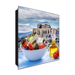  Schlüsselkasten 'Griechischer Salat' 30x30 Glas, inkl. Haken Schlüsselbrett Schlüssel-Box Design Aufbewahrung