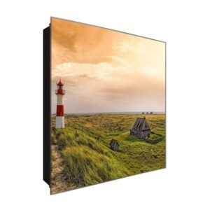  Schlüsselkasten 'Haus am Leuchtturm' 30x30 Glas, inkl. Haken Schlüsselbrett Schlüssel-Box Design Aufbewahrung