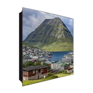  Schlüsselkasten 'Häuser am Felsen' 30x30 Glas, inkl. Haken Schlüsselbrett Schlüssel-Box Design Aufbewahrung