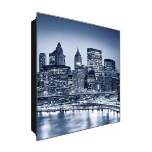  Schlüsselkasten 'Häuser bei Nacht' 30x30 Glas, inkl. Haken Schlüsselbrett Schlüssel-Box Design Aufbewahrung