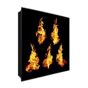  Schlüsselkasten 'Heiße Flamme' 30x30 Glas, inkl. Haken Schlüsselbrett Schlüssel-Box Design Aufbewahrung