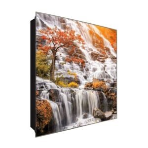  Schlüsselkasten 'Herbst Wasserfall' 30x30 Glas, inkl. Haken Schlüsselbrett Schlüssel-Box Design Aufbewahrung