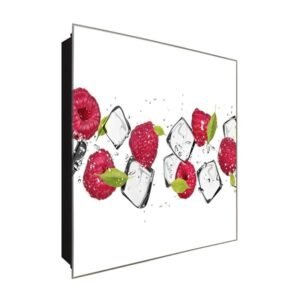  Schlüsselkasten 'Himbeeren' 30x30 Glas, inkl. Haken Schlüsselbrett Schlüssel-Box Design Aufbewahrung