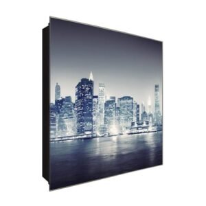  Schlüsselkasten 'Hochhäuser am Wasser' 30x30 Glas, inkl. Haken Schlüsselbrett Schlüssel-Box Design Aufbewahrung