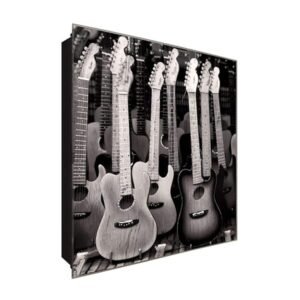  Schlüsselkasten 'Holz Gitarren' 30x30 Glas, inkl. Haken Schlüsselbrett Schlüssel-Box Design Aufbewahrung