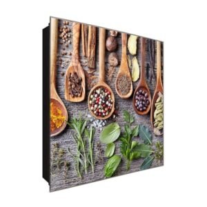  Schlüsselkasten 'Holzlöffel Gewürze' 30x30 Glas, inkl. Haken Schlüsselbrett Schlüssel-Box Design Aufbewahrung