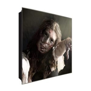  Schlüsselkasten 'Horror Frau' 30x30 Glas, inkl. Haken Schlüsselbrett Schlüssel-Box Design Aufbewahrung