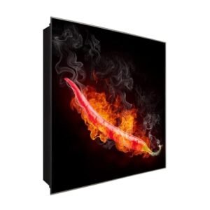  Schlüsselkasten 'Hot Chili' 30x30 Glas, inkl. Haken Schlüsselbrett Schlüssel-Box Design Aufbewahrung